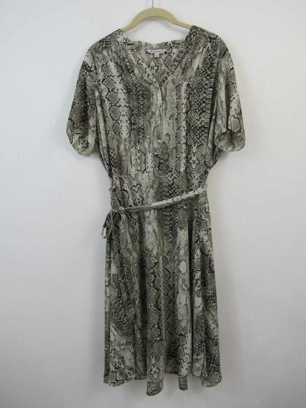 Nanette Lepore Snake Print Short Sleeve Dress Knee Length Size 14 Womens Belted